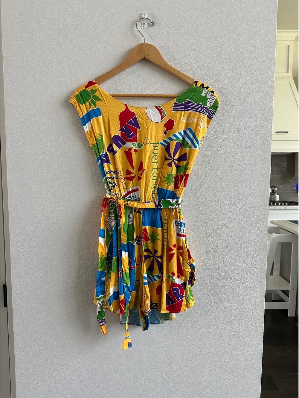 vintage Island Cargo Honolulu travel romper Open Back Caribbean Print